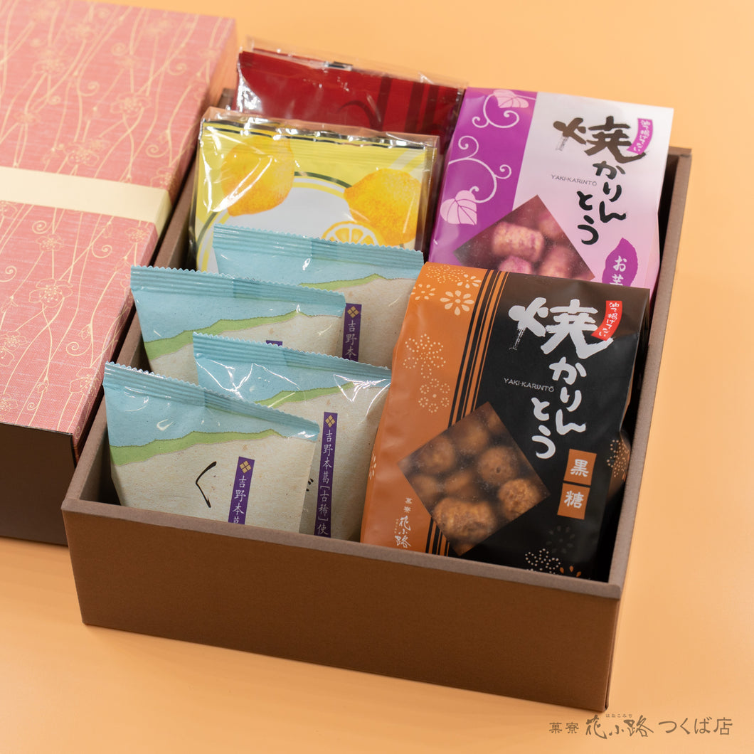 【小豆】くず餅4個+焼かりんとう2袋+ゴーフレット2袋